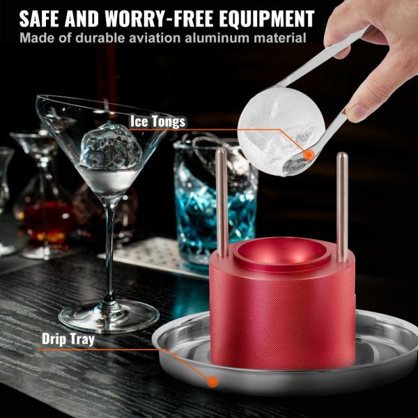 Ice Ball Press Kit 2.4 Ice Sphere Maker Durable Aircraft Aluminum Alloy for 60mm Ice Balls Includes Tong Drip Tray Whiskey Cocktails Bourbon Scotch Party Holiday Red - Image 5