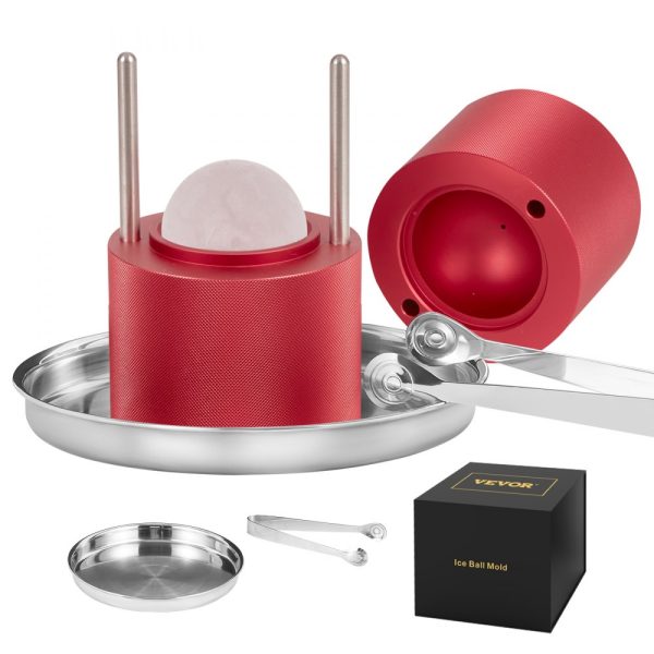 Ice Ball Press Kit 2.4 Ice Sphere Maker Durable Aircraft Aluminum Alloy for 60mm Ice Balls Includes Tong Drip Tray Whiskey Cocktails Bourbon Scotch Party Holiday Red