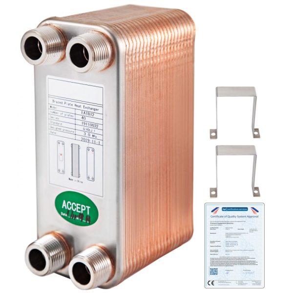 Brazed Plate Heat Exchanger 3x7.5 40 Plates 316L 3/4 MPT B3-12A Beer Wort Chiller Hydronic Heating