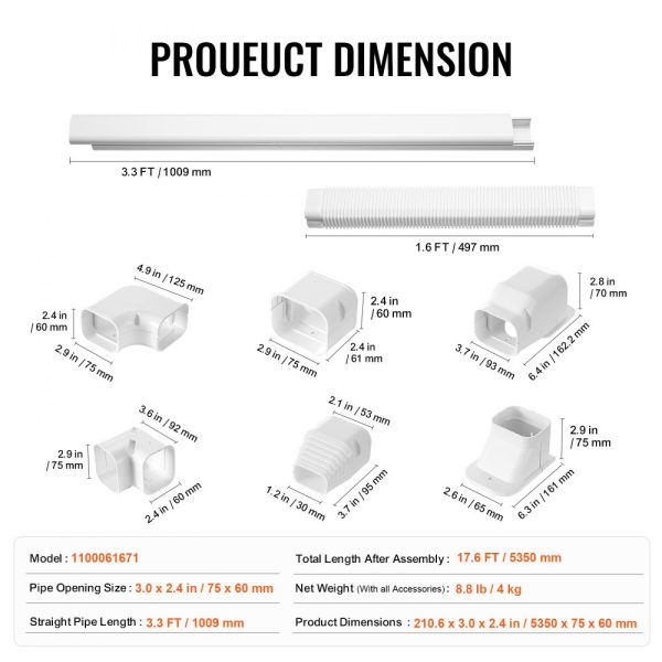 3-inch W x 17.6FT L PVC Decorative Pipe Cover for AC with 4 Straight Ducts, Easy Install & Paintable, White - Image 7