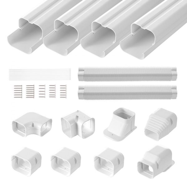 3-inch W x 17.6FT L PVC Decorative Pipe Cover for AC with 4 Straight Ducts, Easy Install & Paintable, White