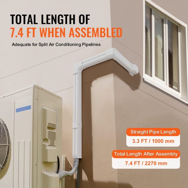 3 Inch PVC Decorative Air Conditioner Line Set Cover with 7.4 Ft Length, 2 Straight Ducts, Easy to Install, Paintable, Heat Pump Compatible, White - Image 3