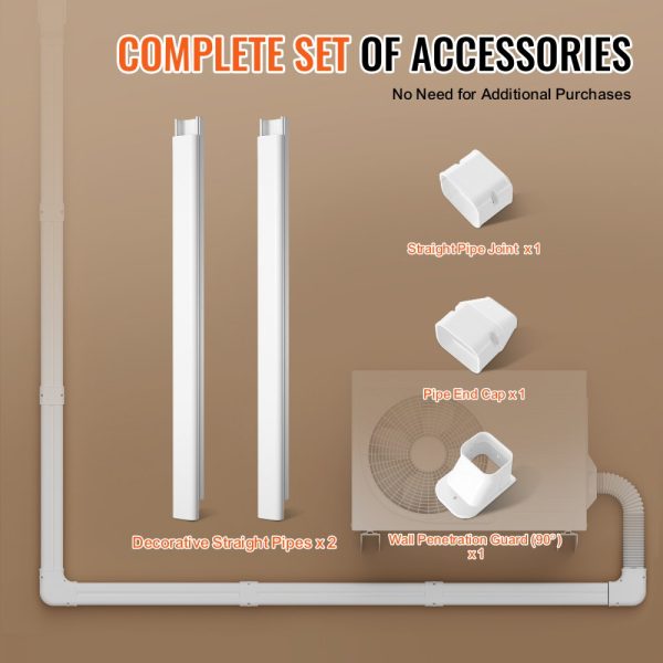 3 Inch PVC Decorative Air Conditioner Line Set Cover with 7.4 Ft Length, 2 Straight Ducts, Easy to Install, Paintable, Heat Pump Compatible, White - Image 4