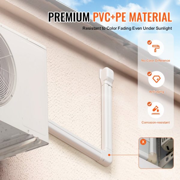 3 Inch PVC Decorative Air Conditioner Line Set Cover with 7.4 Ft Length, 2 Straight Ducts, Easy to Install, Paintable, Heat Pump Compatible, White - Image 6