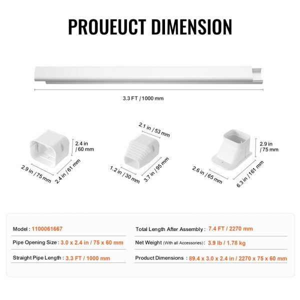 3 Inch PVC Decorative Air Conditioner Line Set Cover with 7.4 Ft Length, 2 Straight Ducts, Easy to Install, Paintable, Heat Pump Compatible, White - Image 7