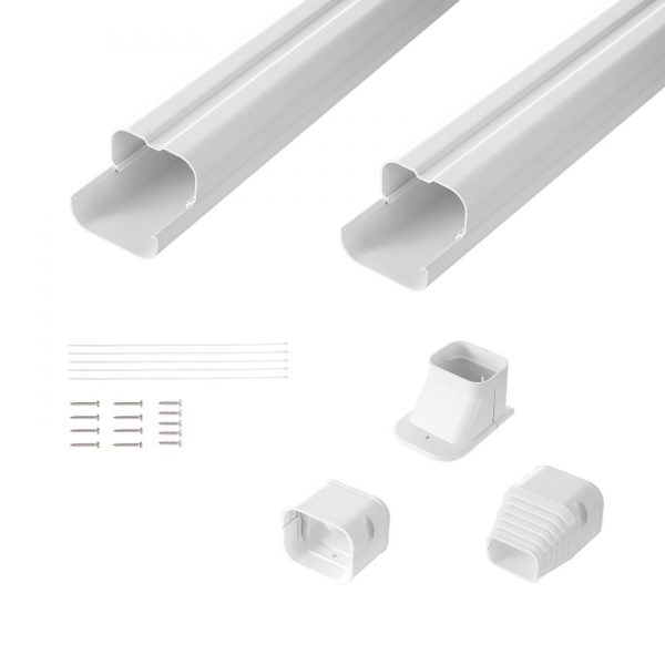 3 Inch PVC Decorative Air Conditioner Line Set Cover with 7.4 Ft Length, 2 Straight Ducts, Easy to Install, Paintable, Heat Pump Compatible, White
