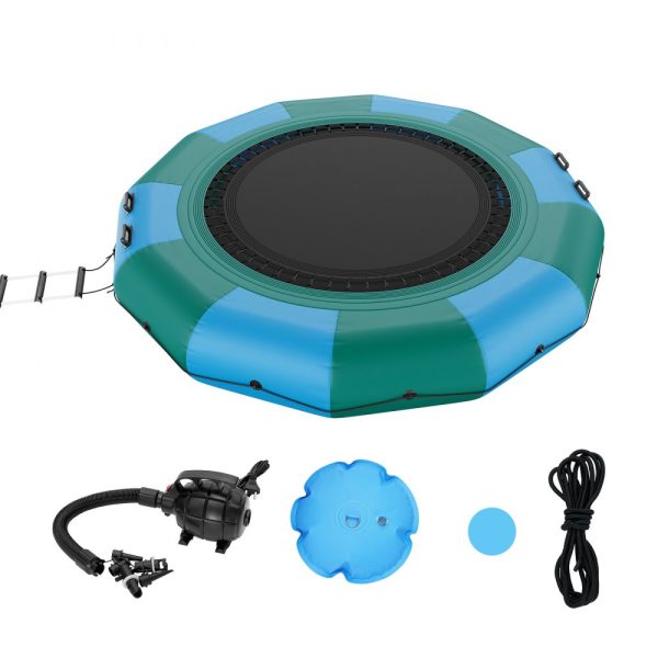 12ft Inflatable Water Trampoline Electric Pump Portable Bounce Platform 3-Step Ladder for Kids Adults Pool Lake Water Sports