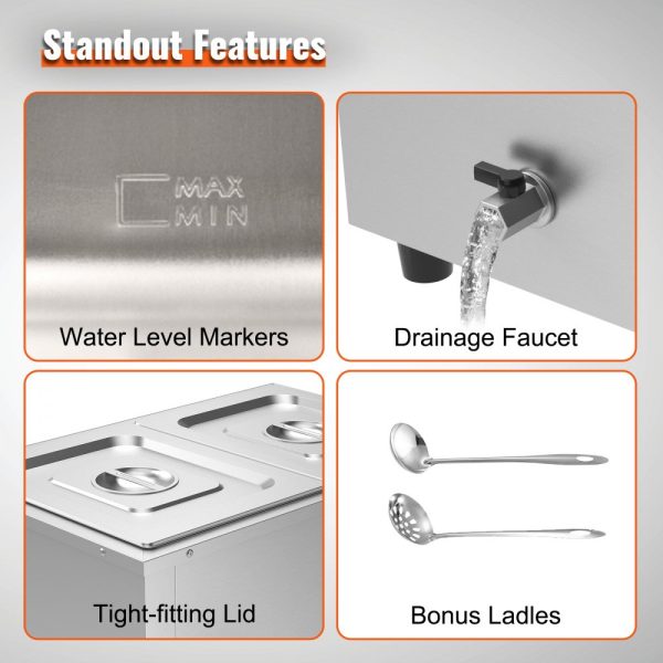 2 Pan Commercial Food Warmer 2 x 12QT Electric Steam Table 1500W Professional Countertop Stainless Steel Buffet Bain Marie 86-185°F Temp Control Catering Restaurants Silver - Image 6