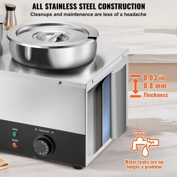 Electric Soup Warmer Dual 7.4QT Stainless Steel Round Pot Adjustable Temp 86-185°F 1200W Commercial Bain Marie Anti-Dry Burn Reset Button Soup Station Restaurant Buffet Silver - Image 5