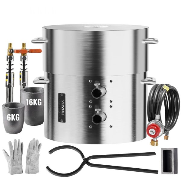 Propane Melting Furnace Kit 16KG/35lbs Dual Burner with Crucibles Tongs