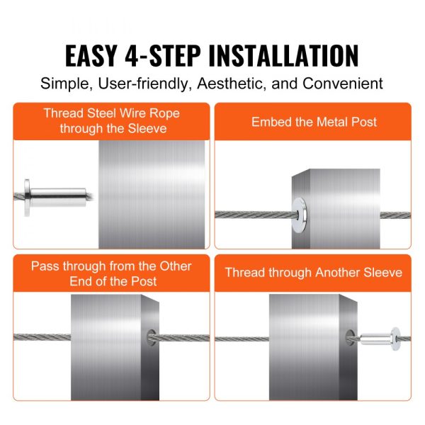 81-Pack T316 Stainless Steel Protector Sleeves for 1/8 Wire Rope Railing Free Drill Bit Included Silver - Image 6