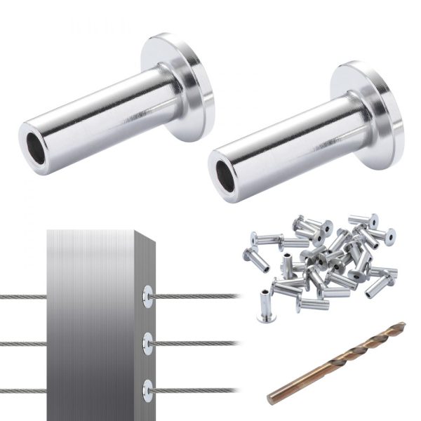 81-Pack T316 Stainless Steel Protector Sleeves for 1/8 Wire Rope Railing Free Drill Bit Included Silver