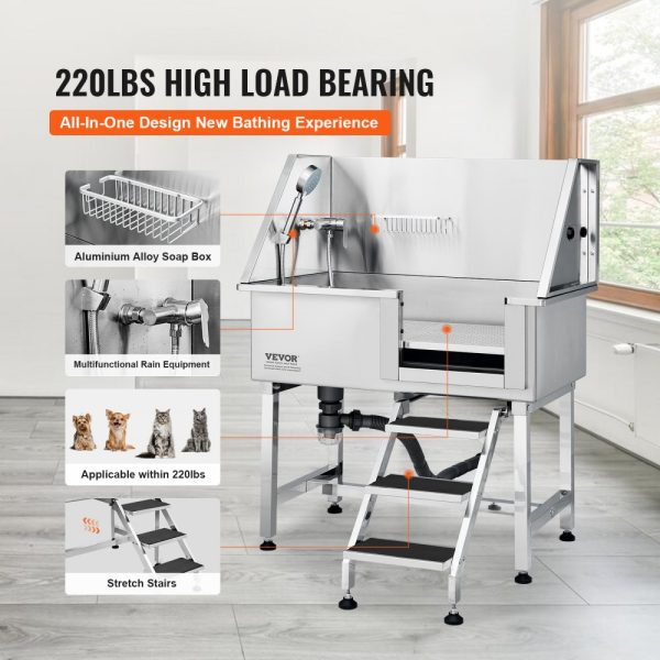 38-inch Stainless Steel Pet Dog Grooming Station with Storage Drawer and Faucet for Large, Medium, Small Pets at Home - Image 3