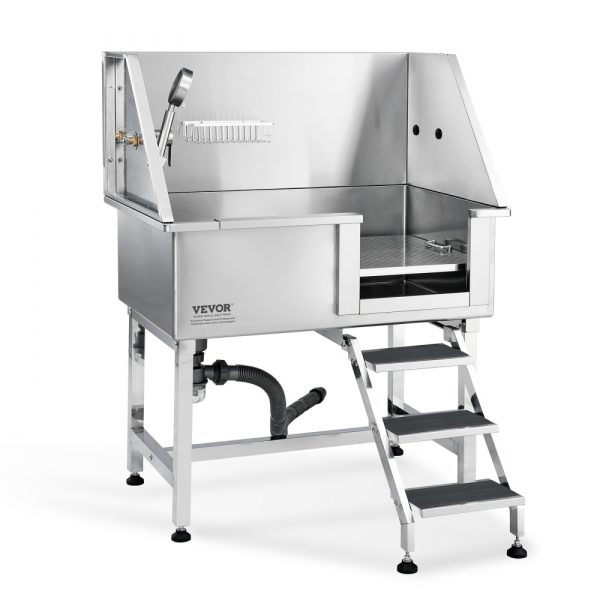 38-inch Stainless Steel Pet Dog Grooming Station with Storage Drawer and Faucet for Large, Medium, Small Pets at Home