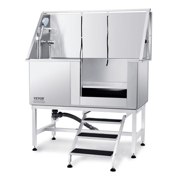 50 Pet Dog Bathing Station with Stainless Steel Grooming Tub, Stairs, Soap Dish, Faucet, and Accessories for Large, Medium, Small Pets, Home Use