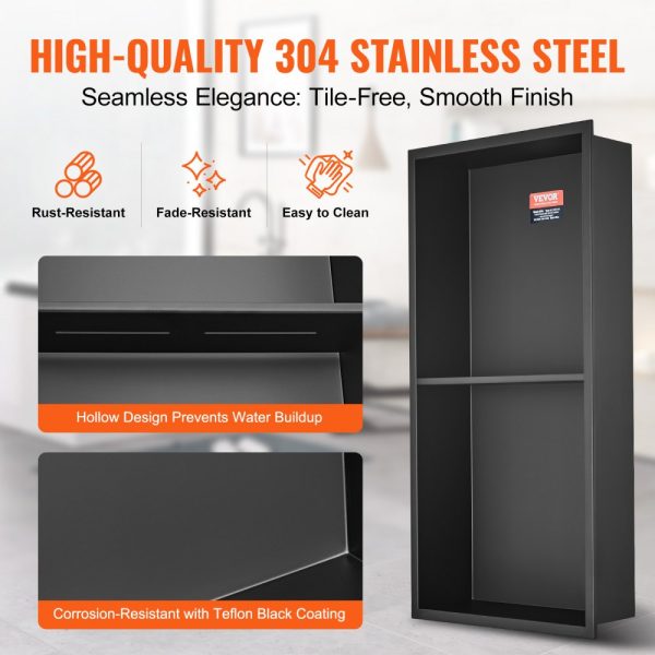 13x25 Wall Inserted Stainless Steel Shower Niche Double Shelves for Bathroom Soap Storage Rust Resistant Easy Clean Modern Design - Image 3