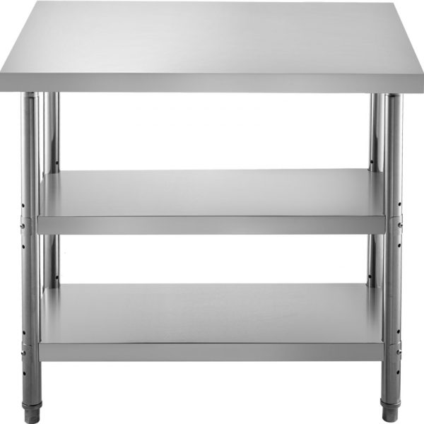 Heavy Duty Stainless Steel Prep Table 48x18x33in Adjustable Undershelf for Commercial Kitchen Home Garage and Warehouse Silver