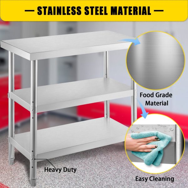 Heavy Duty Stainless Steel Prep Table 48x18x33in Adjustable Undershelf for Commercial Kitchen Home Garage and Warehouse Silver - Image 2