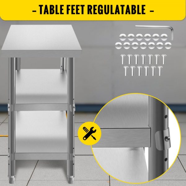 Heavy Duty Stainless Steel Prep Table 48x18x33in Adjustable Undershelf for Commercial Kitchen Home Garage and Warehouse Silver - Image 6