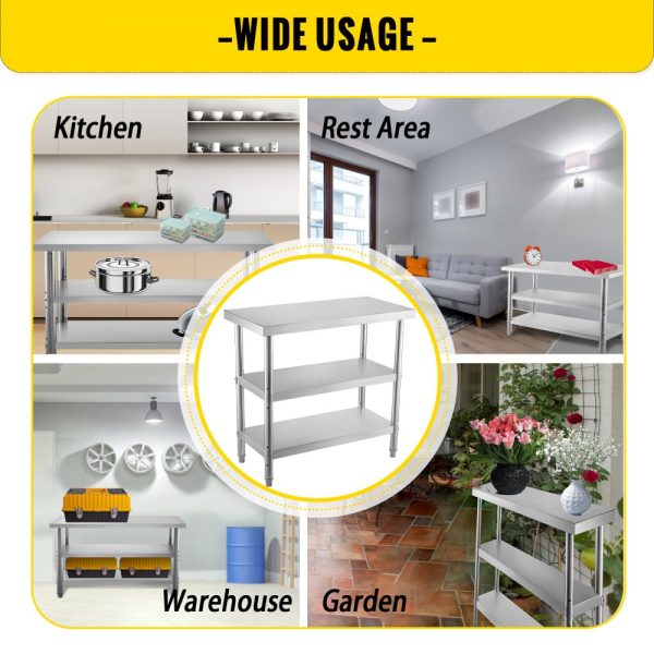 Heavy Duty Stainless Steel Prep Table 48x18x33in Adjustable Undershelf for Commercial Kitchen Home Garage and Warehouse Silver - Image 7
