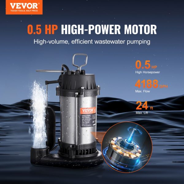 Submersible Sewage Pump Water Pump 0.5HP 4188GPH 24 ft Lift for Basement - Image 2