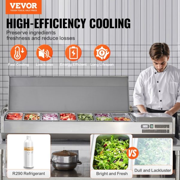 Refrigerated Condiment Preparation Station 160W Countertop Design with 5 x 1/3 Pans and 4 x 1/6 Pans Stainless Steel Construction PC Lid Perfect for Sandwich Prep ETL Certified - Image 2