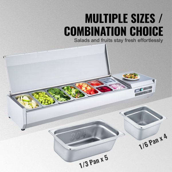 Refrigerated Condiment Preparation Station 160W Countertop Design with 5 x 1/3 Pans and 4 x 1/6 Pans Stainless Steel Construction PC Lid Perfect for Sandwich Prep ETL Certified - Image 3