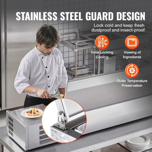 Refrigerated Condiment Preparation Station 160W Countertop Design with 5 x 1/3 Pans and 4 x 1/6 Pans Stainless Steel Construction PC Lid Perfect for Sandwich Prep ETL Certified - Image 5