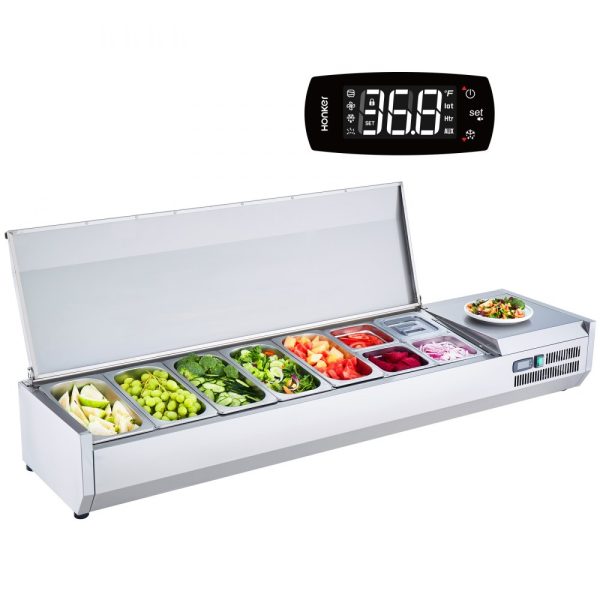 Refrigerated Condiment Preparation Station 160W Countertop Design with 5 x 1/3 Pans and 4 x 1/6 Pans Stainless Steel Construction PC Lid Perfect for Sandwich Prep ETL Certified