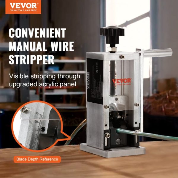Copper Wire Stripping Machine for 0.06 to 0.98 Inch Wire, Hand Crank or Drill Powered, Visible Depth Reference, Portable Aluminum Frame Wire Peeler for Scrap Recycling - Image 2
