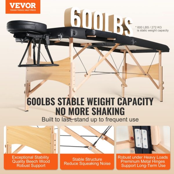 Portable Massage Bed 28 W Folding Lightweight 8-Level Height Adjustable Salon Tattoo Bed with Headrest Armrests Hand Pallet Carrying Bag 600LBS - Image 2