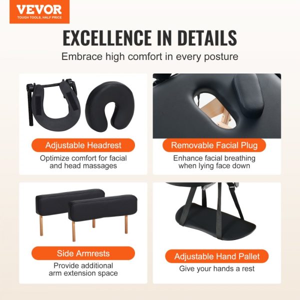 Portable Massage Bed 28 W Folding Lightweight 8-Level Height Adjustable Salon Tattoo Bed with Headrest Armrests Hand Pallet Carrying Bag 600LBS - Image 7