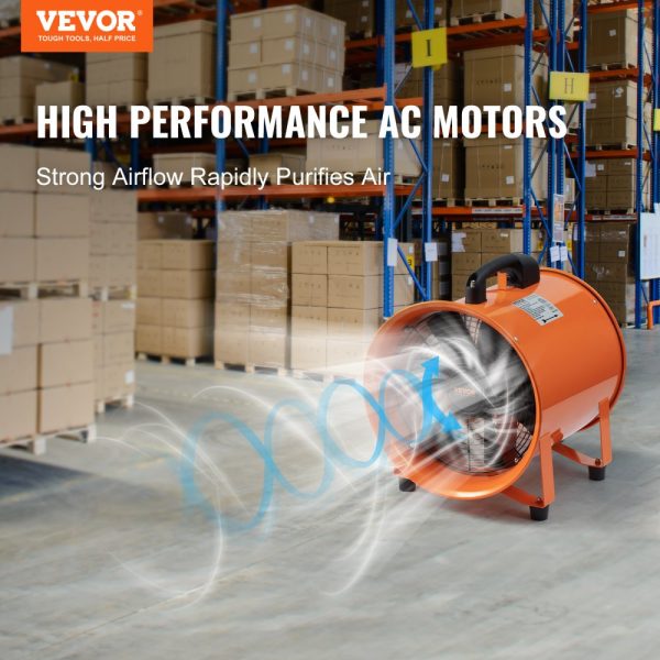 Portable 8 Heavy Duty Cylinder Fan with 33ft Duct Hose, 195W Industrial Shop Blower, 1070CFM Dust & Smoke Exhaust for Home/Workplace - Image 2