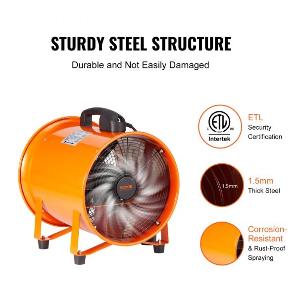 Portable 8 Heavy Duty Cylinder Fan with 33ft Duct Hose, 195W Industrial Shop Blower, 1070CFM Dust & Smoke Exhaust for Home/Workplace - Image 3