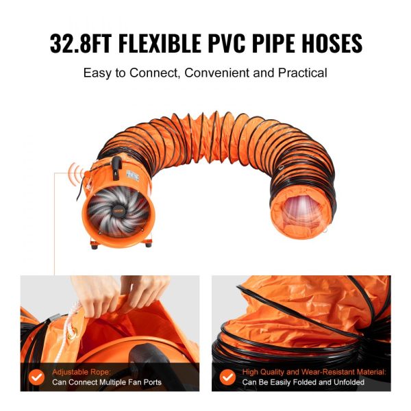 Portable 8 Heavy Duty Cylinder Fan with 33ft Duct Hose, 195W Industrial Shop Blower, 1070CFM Dust & Smoke Exhaust for Home/Workplace - Image 4