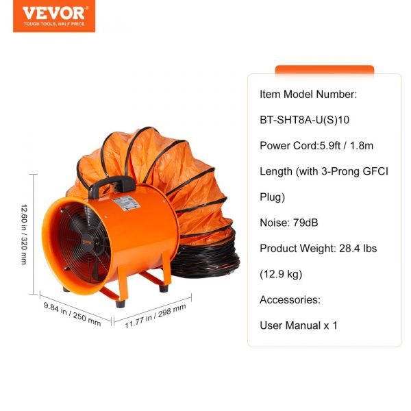 Portable 8 Heavy Duty Cylinder Fan with 33ft Duct Hose, 195W Industrial Shop Blower, 1070CFM Dust & Smoke Exhaust for Home/Workplace - Image 7