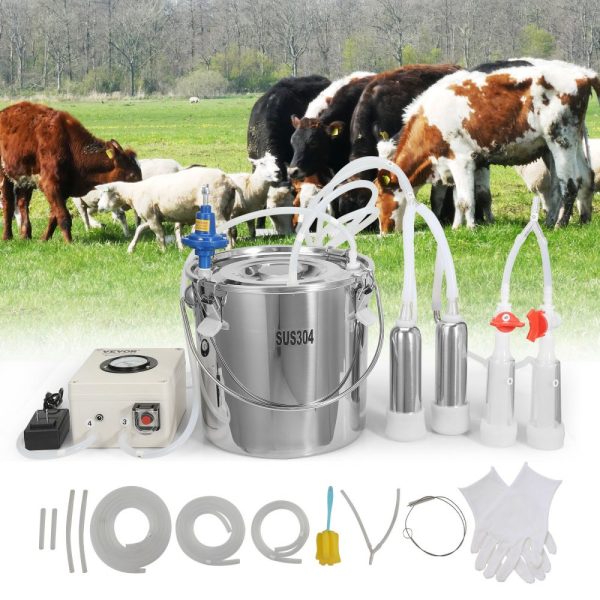 Goat Milking Machine 12L 304StainlessSteelBucket Electric Automatic Pulsation Vacuum Milker Portable with Adjustable Suction for CowsSheep