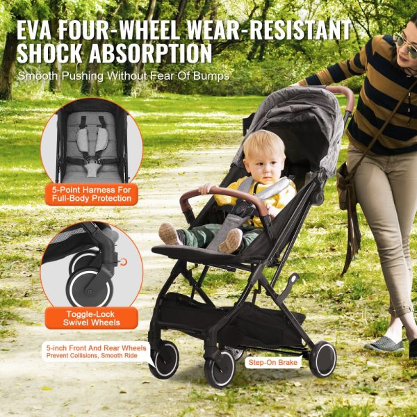 Adjustable Baby Stroller with Recline & Footrest & One-Click Fold, Cup Holder, Carry Bag, Dark Grey - Image 4