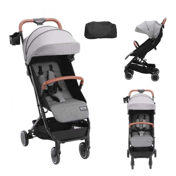 Adjustable Baby Stroller with Recline & Footrest & One-Click Fold, Cup Holder, Carry Bag, Dark Grey