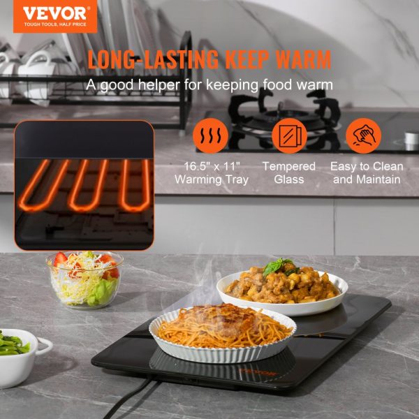 Electric Heating Tray 16.5x11 Portable Tempered Glass for Dinner Catering Parties Events and Holidays Black - Image 2