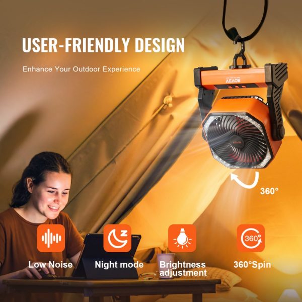 8 Inch Rechargeable Battery Powered Portable Table Fan with LED Lantern - 4 Speeds USB Operated for Travel, Camping, Home, Office - Image 5