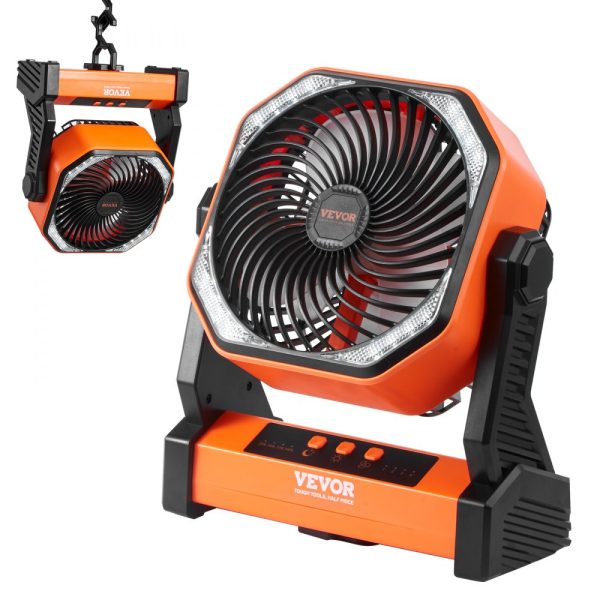 8 Inch Rechargeable Battery Powered Portable Table Fan with LED Lantern - 4 Speeds USB Operated for Travel, Camping, Home, Office