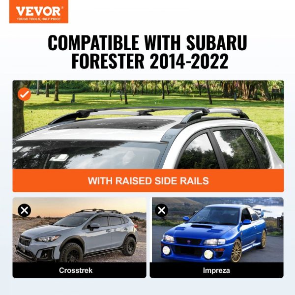 Aluminum Roof Rack Cross Bars for 2014-2021 Subaru Forester with Raised Side Rails 200 Lbs Load Capacity for Luggage Kayak Bike Storage With Locks Included - Image 2