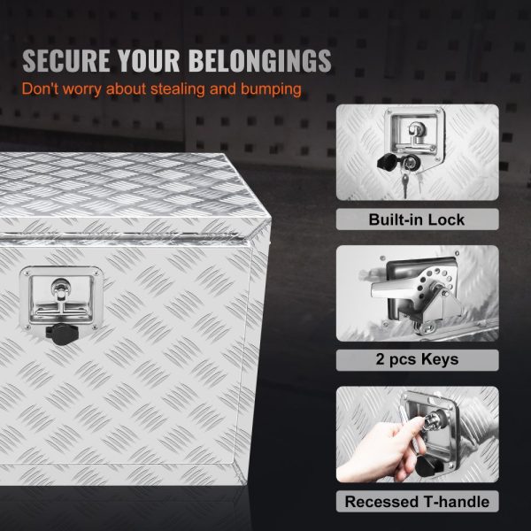 Underbody Truck & Trailer Storage Box Heavy Duty Aluminum Diamond Plate 24x14x16-Inch Waterproof with Lock & Keys - Image 6
