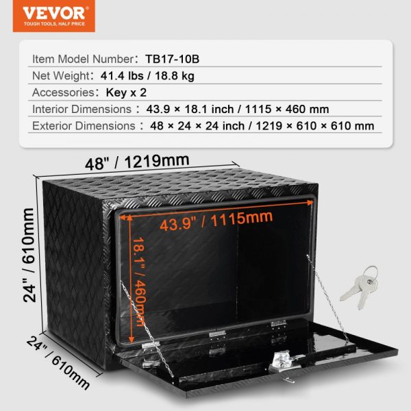 Underbody Aluminum Truck Tool Box 48" x 24" x 24" Trailer RV Tool Storage - Image 7