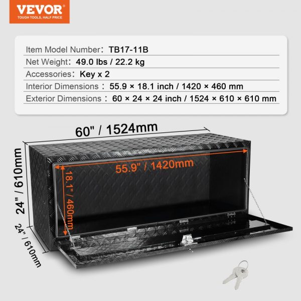 Underbody Aluminum Truck Tool Box 60" x 24" x 24" Trailer RV Tool Storage - Image 7