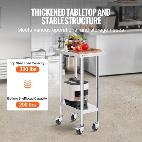 24x15x40 Inch Stainless Steel Food Prep Table with Casters Heavy Duty Metal Table for Commercial Kitchen Restaurant and Home Use with Adjustable Height - Image 3