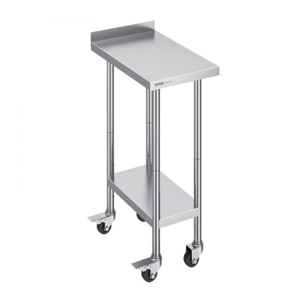 24x15x40 Inch Stainless Steel Food Prep Table with Casters Heavy Duty Metal Table for Commercial Kitchen Restaurant and Home Use with Adjustable Height