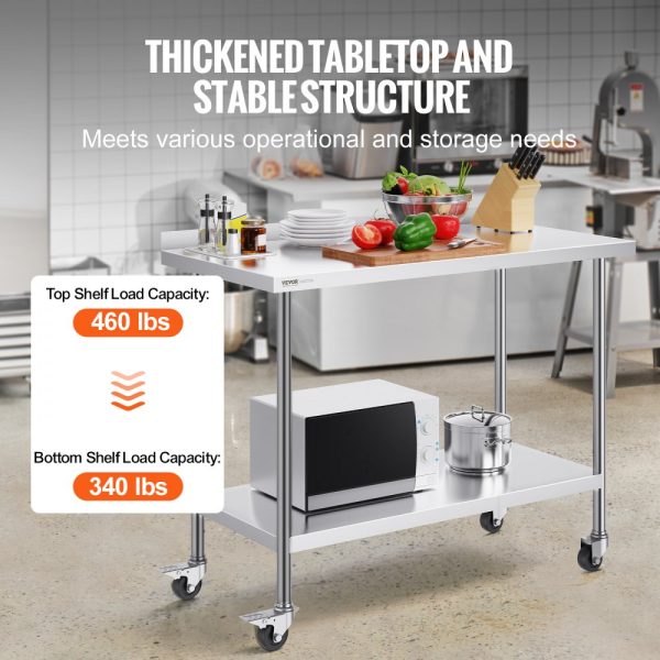 24x48x40 Inch Stainless Steel Commercial Food Prep Table with Casters Heavy Duty Adjustable Height for Restaurant Kitchen Home Hotel - Image 3