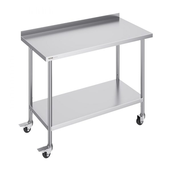 24x48x40 Inch Stainless Steel Commercial Food Prep Table with Casters Heavy Duty Adjustable Height for Restaurant Kitchen Home Hotel
